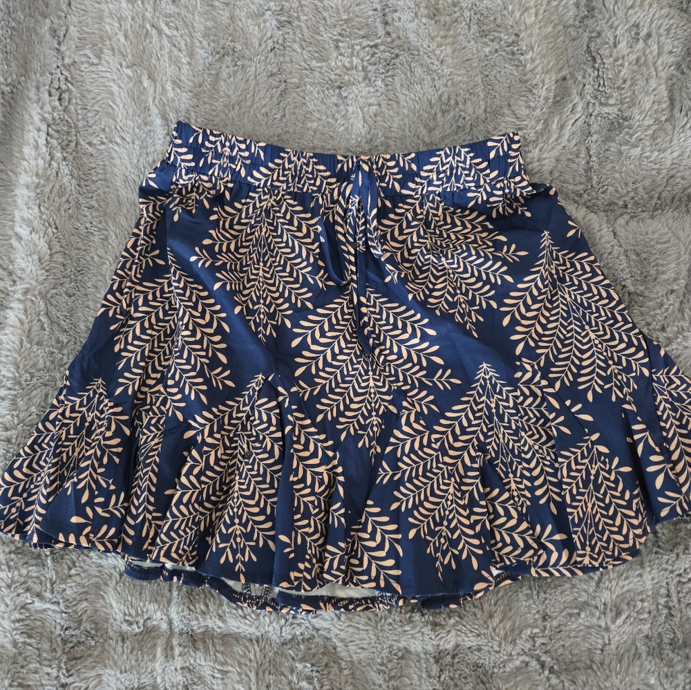 Cupshe Navy and Coral Leaf Print Skirt, Sz Medium
